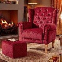 Coopers of Stortford Armchair with Footstool, Patterned Velvet Wingback Chair in Burgundy