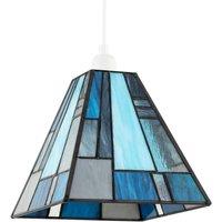 Happy Homewares Art Deco Tiffany Pendant Lighting Shade with Pale & Navy Blue Panels