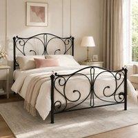 SquareBoxx Sofia Double Metal Scrollwork Crystal Finials Bed Frame in Black
