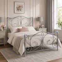 SquareBoxx Sofia Double Metal Scrollwork Crystal Finials Bed Frame in Silver