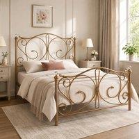 SquareBoxx Sofia Double Metal Scrollwork Crystal Finials Bed Frame in Gold