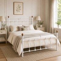 SquareBoxx Isabella Double Metal Bed Frame with Victorian Style & Storage in White