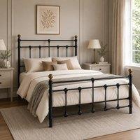 SquareBoxx Isabella Double Metal Bed Frame with Victorian Style & Storage in Black