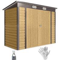 OUTSUNNY 8 x 4FT Metal Garden Storage Shed with Double Doors, Oak in Natural