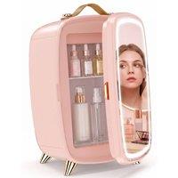 HOMCOM Skincare Refrigerator with LED Mirror, Cooling Function, Pink