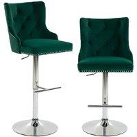 HOMCOM Bar Stools Set of 2, Swivel Velvet Barstools with Footrest, Green in Dark Green