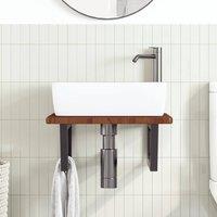 Berkfield Home Elegant Basin Shelf Wall Mounted Steel & Solid Wood Oak in Brown