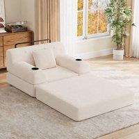 BTM 1-Seater Cord Sleeper Sofa Cup Holders Pockets Beige