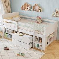 Merax 3FT Single White Cabin Bed with Guardrail, Drawers & Shelves Headboard