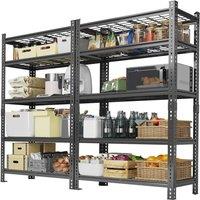 London Boutique 2Packs Heavy Duty 5 Tier Metal Storage Rack Adjustable Shelving Unit in Black