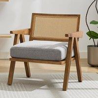 London Boutique Rattan Accent Armchair Upholstered Leisure Chair Side Chair in Grey