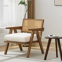 London Boutique Rattan Accent Armchair Upholstered Leisure Chair Side Chair in Beige