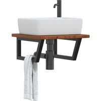 Berkfield Home Basin Shelf Wall Mounted Steel & Solid Wood Oak in Brown