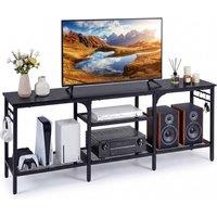 Gymax TV Stand for 65 TVs Media Console Table With Metal Mesh Shelves in Black