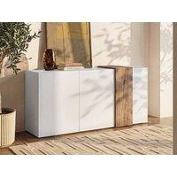 Vente-unique 3 - Door Buffet - White & Light Natural- CAYNO in Light Oak