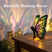 Bright Zeal Vibrant Solar Butterfly Lights Outdoor Hand Painted Glass 7x5x10 inch