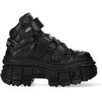 New Rock Metallic Ankle Leather Boots-WALL285-S2 in Black | Size: 11