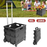Nordara 45L Foldable Boot Cart Shopping Trolley Storage Box With Wheels in Black