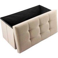 KORVIXA Rice color Storage Seat Folding Bench Ottoman Stool in Beige | Size: 100 cm x 100 cm