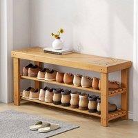 KORVIXA 3-Tier Bamboo Shoes Changing Stool in Natural | Size: 100 cm x 100 cm