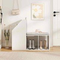 KORVIXA Hallway Shoe Organizer Bench w/ Removable Cushion in White | Size: 100 cm x 100 cm