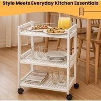 EONLION 3-Tier Home Trolley Kitchen Storage Cart in White | Size: 100 cm