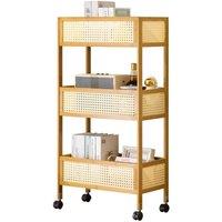 Kelvenix 3-Tier Bamboo Storage Trolley Cart On Wheels in Brown | Size: 0.6m2