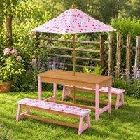 STILVORA Kids Picnic Table Set with Foldable Umbrella in Pink