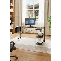 Living and Home L-Shaped Office Desk with Bag & Shelves, 136 x 80 x 75 cm in Black