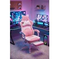 Living and Home Gaming Chair with Footrest & Massage Lumbar Cushion in Pink