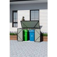 H&O Direct Metal Outdoor Garbage Storage Shed with Hinged Lid in Black