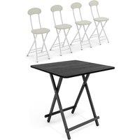 Living and Home 5pcs Folding Table and 4 Chairs Set Indoor Outdoor Bistro Kitchen Dining Set Furniture in Black