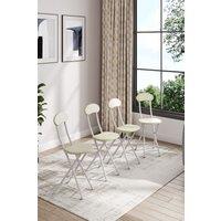 Living and Home Set of 4 Compact Wooden Folding Dining Chair with Metal Legs for Indoor Outdoor Champing in White
