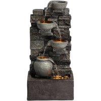 Teamson Home 72.3 cm Outdoor 4-Tier Stacked Stone Cascading Water Fountain with LED Lights in Grey