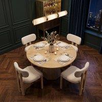 FENCHILIN Rustic-style Dining Table & 4 Boucle Chairs 120cm Round Kitchen Set in Light Oak