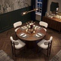 FENCHILIN Rustic-style Dining Table & 4 Boucle Chairs 120cm Round Kitchen Set in Walnut