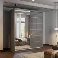 Sliding Wardrobes 4U Fusion High Gloss Sliding Mirror Door Wardrobe W180cm x H200cm in Grey