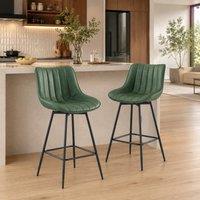 STILVORA Set of 2 Dark Green Swivel Bar Stools