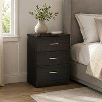 STILVORA Black Bedside Table with 3 Drawers