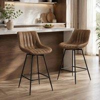 STILVORA Set of 2 Swivel Bar Stools with Faux Leather in Brown