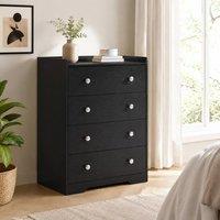 STILVORA 4 Drawer Chest of Drawers in Black with Melamine Finish