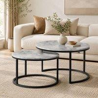 STILVORA Set of 2 Nesting Coffee Tables, Grey Marble Effect