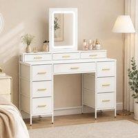 STILVORA Dressing Table with LED Mirror & 10 Drawers in White