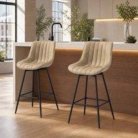 STILVORA Set of 2 Bar Stools with Swivel & Faux Leather in Brown