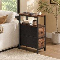 STILVORA Bedside Table with Charging Station & 2 Drawers in Dark Brown