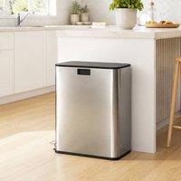 STILVORA Dual Compartment Kitchen Pedal Bin 2 x 28L in Silver