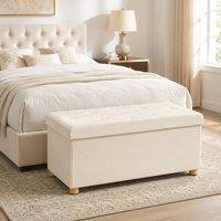 STILVORA Storage Ottoman Bench with Velvet Surface & Folding Design in Cream