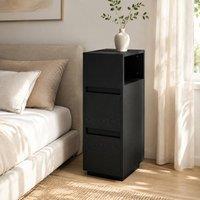 STILVORA Slim Bedside Cabinet with 2 Drawers & Open Shelf, Black