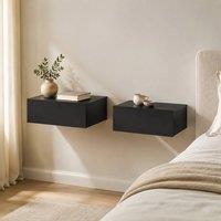 STILVORA Bedside Table Set of 2 with Drawer in Black