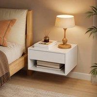 STILVORA Set of 2 Floating Bedside Tables with Drawer & Shelf in White